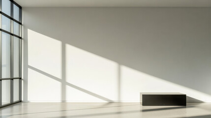 Fototapeta premium Minimalist interior space featuring natural light and geometric shadows in a modern setting