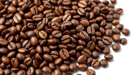 Fototapeta premium Pile of Roasted Coffee Beans on White Background for Coffee Concepts