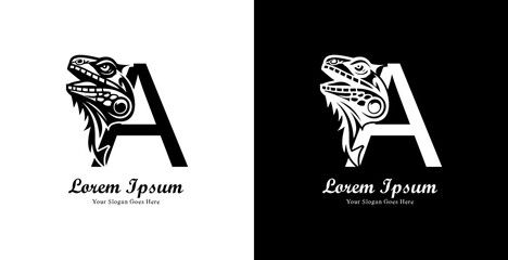 iguana head logo design combined with the letter A