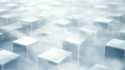 Fototapeta premium Abstract Representation of Transparent Cubes Emerging from a Mystical Foggy Environment
