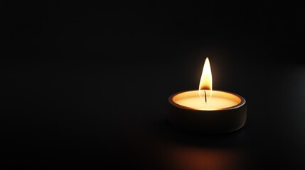 Glowing candle light. Remembrance concept, spirituality, calm. Memorial service. Burning candles. Memory day. Black dark background. Flame symbolizing tribute to dead and fallen.