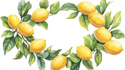 Lemon branch frame, white background, food blog, recipe