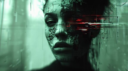 Abstract Portrait Representing the Concept of States of Mind with Futuristic Digital Elements and Emotional Depth