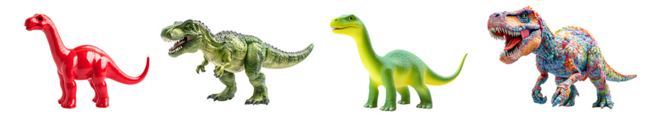 Fototapeta premium Colorful Dinosaur Toys on White Background for Children’s Playtime