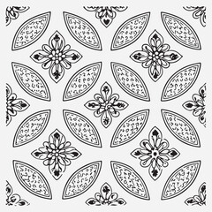 Seamless floral pattern with one line flowers. Vector hand drawn illustration.
