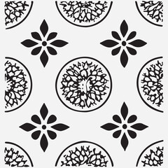 Seamless floral pattern with one line flowers. Vector hand drawn illustration.
