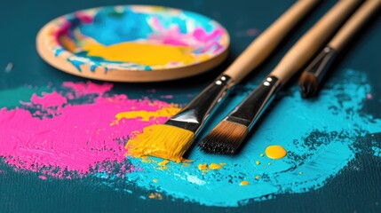 Obraz premium Vibrant Brush Strokes and Paint Palette: A Splash of Colorful Creativity in Art