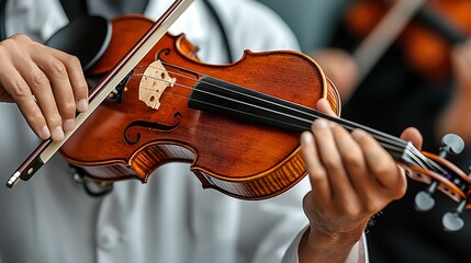 Doctor playing violin in orchestra