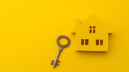 House model with key on bright yellow background
