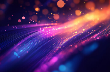 Obraz premium Abstract background with light effects and glowing fiber optic lines, dark blurred backdrop, 