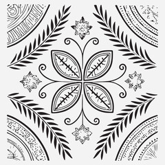 Seamless floral pattern with one line flowers. Vector hand drawn illustration.

