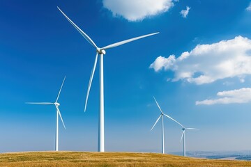 Wind turbines on a sunny day. Clean, renewable energy concept.