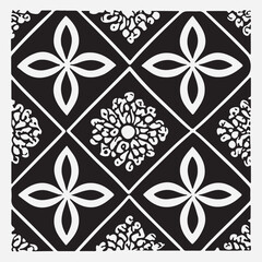 Seamless floral pattern with one line flowers. Vector hand drawn illustration.
