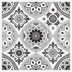 Seamless floral pattern with one line flowers. Vector hand drawn illustration.

