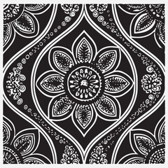 Seamless floral pattern with one line flowers. Vector hand drawn illustration.
