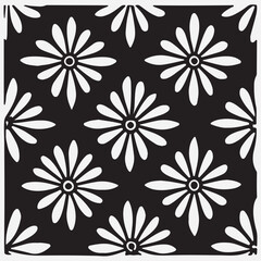 Seamless floral pattern with one line flowers. Vector hand drawn illustration.
