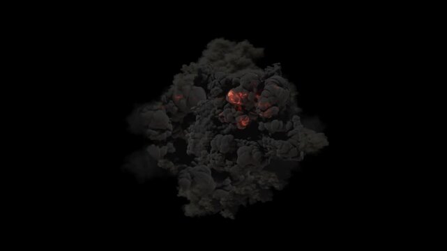 Bomb Explosion. Fire and Smoke Blast. Realistic 3D animation effect isolated on transparent background.