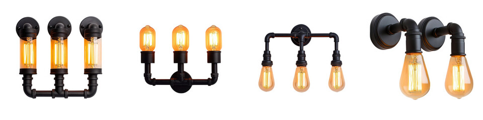 Vintage inspired Industrial Style Wall Lighting Fixtures with Edison Bulbs for Rustic Modern and Contemporary Home Office or Commercial Decor