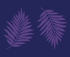 Naklejka premium Abstract botanical composition collage with palm leaf plant silhouettes in shades of purple
