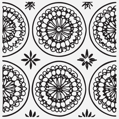 Seamless floral pattern with one line flowers. Vector hand drawn illustration.
