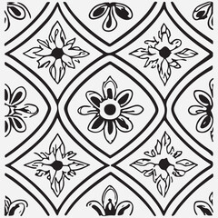 Seamless floral pattern with one line flowers. Vector hand drawn illustration.
