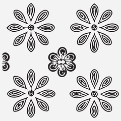 Seamless floral pattern with one line flowers. Vector hand drawn illustration.
