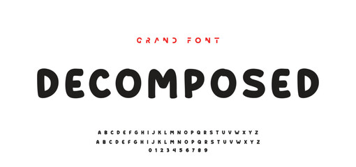 Children's bright cartoon font. ABC letters and numbers are painted creatively. Bright shiny alphabet. Cut out of paper. For birthday cards, banners, and posters. Vector