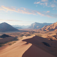 Fototapeta premium A mesmerizing view of endless sand dunes glowing under the warm hues of a desert sunset.