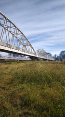Bridges over Yodo River with Umeda skyline in Osaka Japan