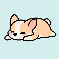 Adorable Cute Corgi Sleeping with Stretched Paws and Wiggling Tail on a Soft Pastel Background