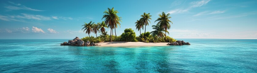 Obraz premium Tropical island with palm trees and turquoise water. Paradise island in the ocean. Summer vacation concept.