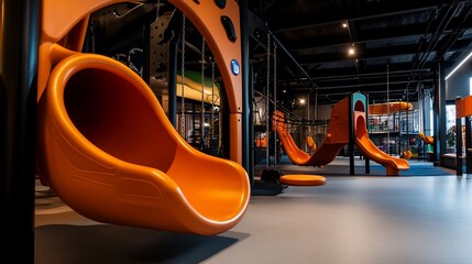 Indoor Playground: Orange Slides and Play Structures