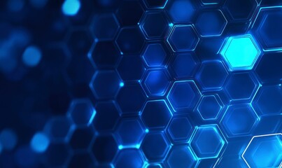 Abstract blue background with a hexagonal pattern and a glowing light effect, suitable for technology, science