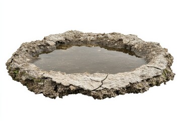 An Isolated Water Pool Surrounded by Cracked Earth and Natural Texture Details