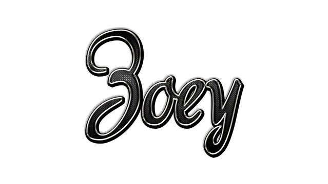black metal 3d design of name Zoey on white background.