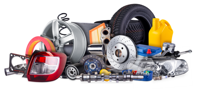 huge stack pile of  car parts including wheels, tires, filters, and engine components isolated  white background. automotive vehicle repair and service industry concept.