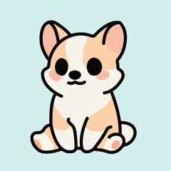 Adorable Cute Cartoon Dog with Big Eyes and Fluffy Ears Sitting Happily looking at the camera on a Soft Pastel Background. Perfect for Stickers, Digital Art, and Merchandise Design