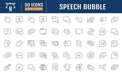 Fototapeta premium Speech bubble line icon set. Editable stroke. Containing as speech bubbles, talk, chat, message, balloon, communication, and more. Vector illustration