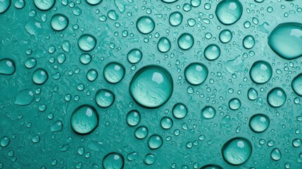Water droplets on a teal surface. Abstract background with water condensation.