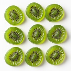 Fototapeta premium Kiwi slice shaped gummy candy kiwi fruity flavor for kids snack on white background