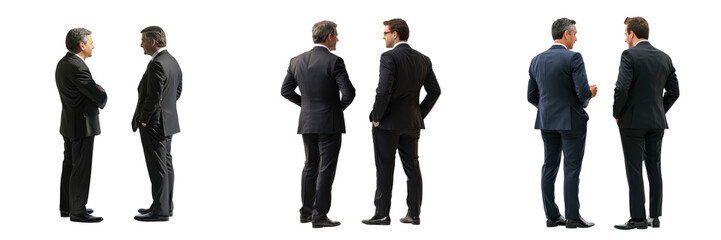 A Set of Corporate Professionals Discussing Business from Back View Isolated on Transparent Background