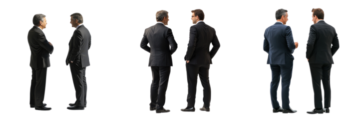A Set of Corporate Professionals Discussing Business from Back View Isolated on Transparent Background