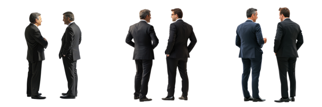 A Set of Corporate Professionals Discussing Business from Back View Isolated on Transparent Background - Powered by Adobe