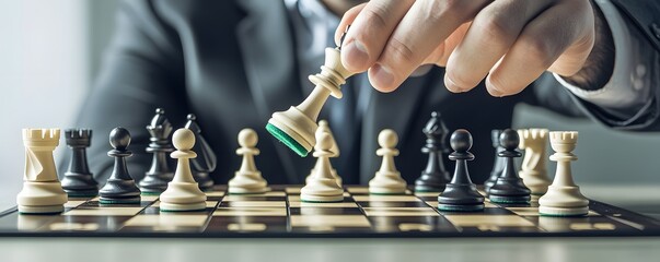 Businessman makes a strategic move during chess game
