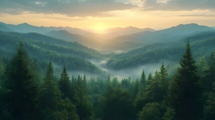 Obraz premium 3D vibrant composition of a panoramic view of rolling hills and dense forests