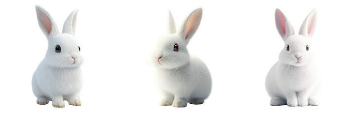 Fototapeta premium A Set of Realistic 3D Rendered Rabbits in Soft Light Isolated on Transparent Background