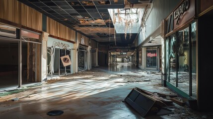 Fototapeta premium Abandoned shopping plaze interior slung derelict forsaken outcast