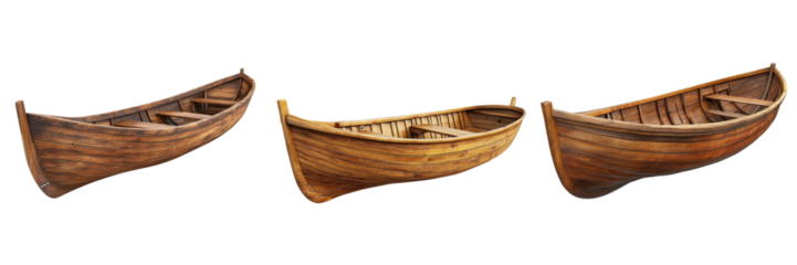 A Set of Stunning Wooden Boats with Fine Detailing Isolated on Transparent Background