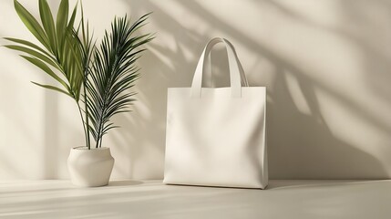 A stylish tote bag mockup with modern branding, minimalist fashion aesthetic