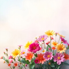 Cosmea Flowers Greeting Card with Pastel Copy Space